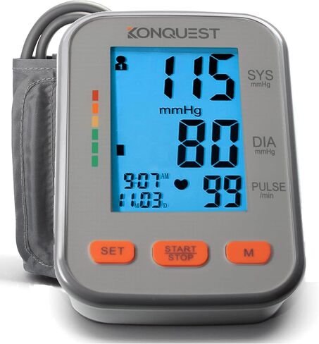 جهاز مراقبة ضغط الدم الأوتوماتيكي من أعلى الذراع من Konquest KBP-2704A - سوار قابل للتعديل - شاشة كبيرة بإضاءة خلفية - كاشف ضربات القلب غير المنتظمة - مقياس التوتر in Kuwait