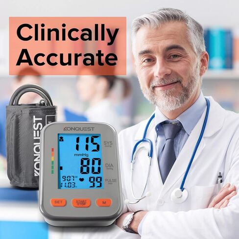 جهاز مراقبة ضغط الدم الأوتوماتيكي من أعلى الذراع من Konquest KBP-2704A - سوار قابل للتعديل - شاشة كبيرة بإضاءة خلفية - كاشف ضربات القلب غير المنتظمة - مقياس التوتر in Kuwait