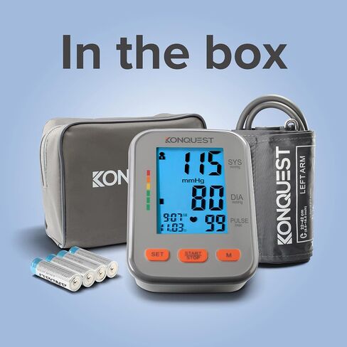 جهاز مراقبة ضغط الدم الأوتوماتيكي من أعلى الذراع من Konquest KBP-2704A - سوار قابل للتعديل - شاشة كبيرة بإضاءة خلفية - كاشف ضربات القلب غير المنتظمة - مقياس التوتر in Kuwait