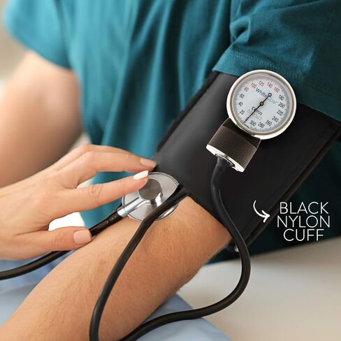 جهاز قياس ضغط الدم اللاسائلي الفاخر ذو المعطف الأبيض لمراقبة ضغط الدم مع الكفة السوداء بحجم الكبار وحقيبة الحمل in Kuwait