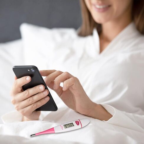 مقياس حرارة الجسم القاعدي Easy@Home: BBT للتنبؤ بالخصوبة مع استدعاء الذاكرة - مقياس حرارة أساسي رقمي دقيق لمراقبة درجة الحرارة مع تطبيق Premom - EBT-018 (وردي) in Saudi Arabia