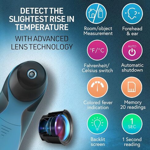 Forehead Thermometer for Adults and Kids with Ear Function (Superior Accuracy, Fast & Easy to Use with Colored Fever Alarm and 20 Memory, Quick 1-sec Temperature Thermometer in Kuwait