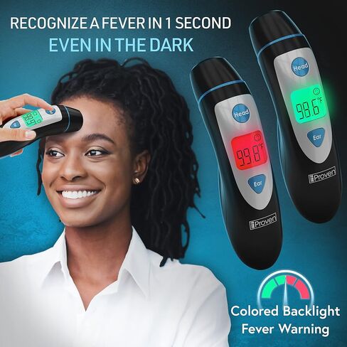 Forehead Thermometer for Adults and Kids with Ear Function (Superior Accuracy, Fast & Easy to Use with Colored Fever Alarm and 20 Memory, Quick 1-sec Temperature Thermometer in Kuwait
