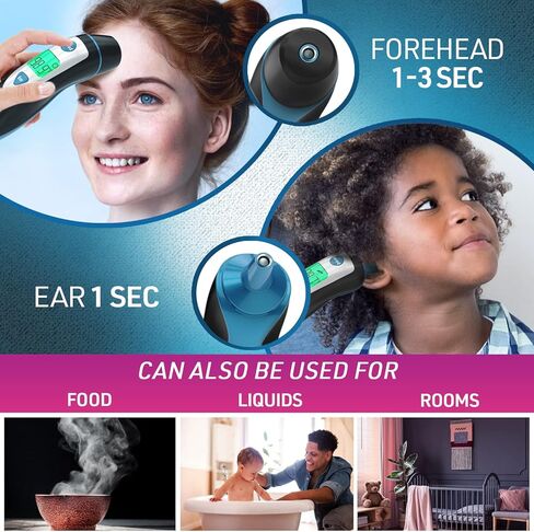 Forehead Thermometer for Adults and Kids with Ear Function (Superior Accuracy, Fast & Easy to Use with Colored Fever Alarm and 20 Memory, Quick 1-sec Temperature Thermometer in Kuwait