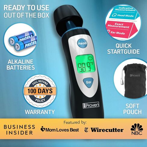 Forehead Thermometer for Adults and Kids with Ear Function (Superior Accuracy, Fast & Easy to Use with Colored Fever Alarm and 20 Memory, Quick 1-sec Temperature Thermometer in Kuwait