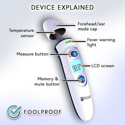 IPROVEN Digital Ear Thermometer for Adults, Kids and Babies [Fast, Accurate and Easy to Use] Ear and Forehead Mode, LED Display, Fever Alarm and 35 Memory Slots, iProven DMT-511 in Kuwait