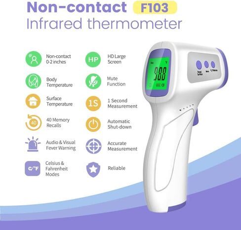 Touchless Forehead Thermometer for Adults and Kids, Instant Accuracy Readings,Fever Alarm, Quiet Vibration Feedback and 40 Memory Function in Saudi Arabia