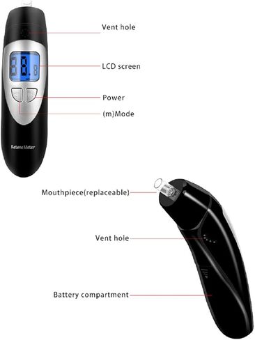 Ketone Breath Analyzer, Keto Breath Meter for Testing Ketosis with 10 Mouthpieces(Black) in Kuwait