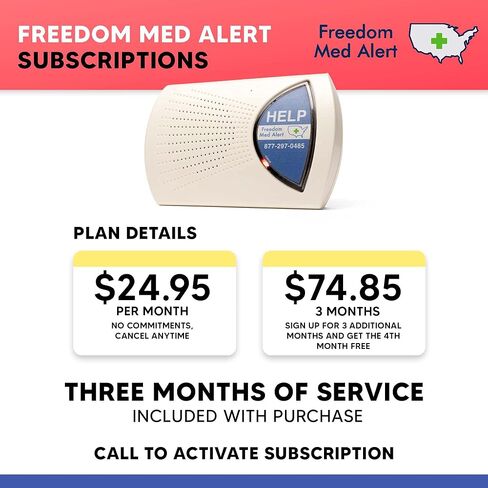 تنبيه Freedom Med - نظام تنبيه طبي MXD - تنبيهات طويلة المدى، تنبيهات منزلية - قلادة زر طوارئ شخصية وسوار معصم - مقاومة للماء - مراقبة على مدار الساعة لكبار السن وكبار السن - خدمة لمدة 4 أشهر in Saudi Arabia