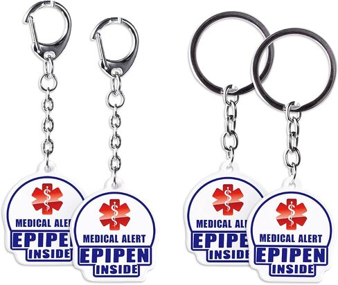 4 Pack Epipen Inside Keychain - Allergy Medical Alert Symbol Bag Tags Set, Double Side Key Tag for Zipper Pull Charm 1.4" for Adult and Child in Saudi Arabia