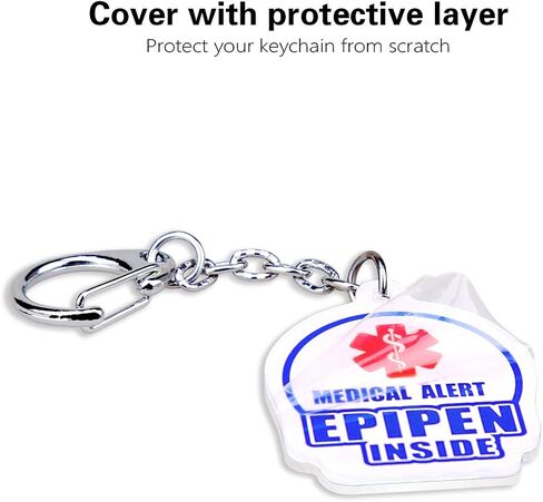 4 Pack Epipen Inside Keychain - Allergy Medical Alert Symbol Bag Tags Set, Double Side Key Tag for Zipper Pull Charm 1.4" for Adult and Child in Saudi Arabia