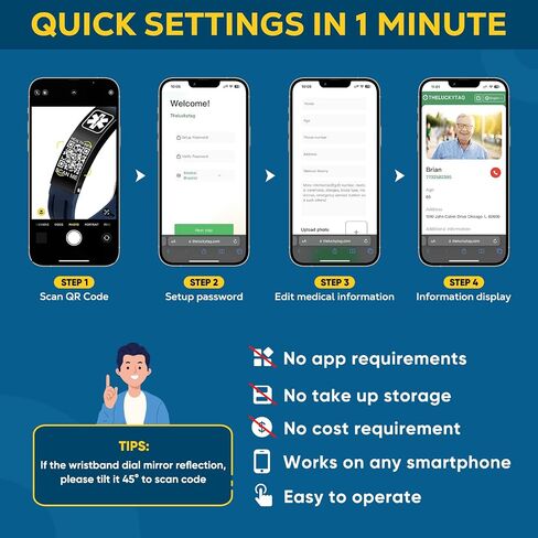 أساور Theluckytag الطبية للرجال والنساء مع رمز الاستجابة السريعة للتنبيه الطبي، أساور الهوية الرياضية للأولاد والبنات - سوار معصم مقاوم للماء من السيليكون يناسب المعصم حتى 9 بوصات - مساحة أكبر مخصصة لمعلومات تنبيه الهوية الطبية في حالات الطوارئ in Kuwait