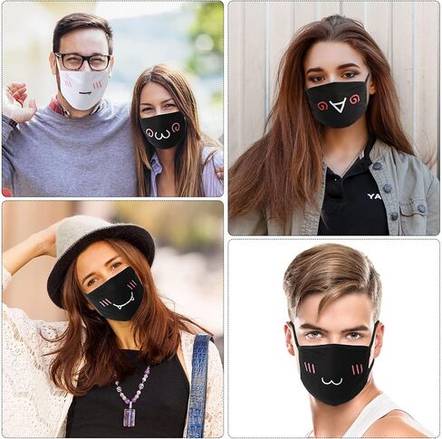 10 قطع من اقنعة كاواي للوجه والفم بتصميم انيمي لطيف للفم قابلة لاعادة الاستخدام والغسل للنساء والفتيات والاطفال، اسود وابيض in Kuwait