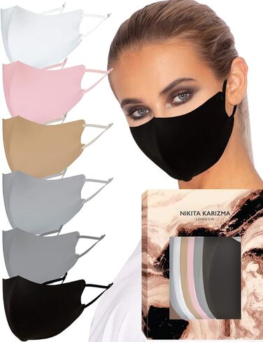 KARIZMA Face Wardrobe Cloth Face Mask for Women Pack. 6 Buttery Soft Black Face Masks Washable Fabric with Adjustable Ear Loops. Face Mask Reusable and Stretchy. Comfortable and Fresh Facemask in Saudi Arabia