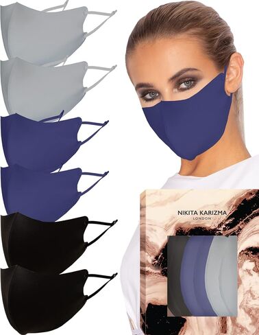 KARIZMA Face Wardrobe Cloth Face Mask for Women Pack. 6 Buttery Soft Black Face Masks Washable Fabric with Adjustable Ear Loops. Face Mask Reusable and Stretchy. Comfortable and Fresh Facemask in Saudi Arabia