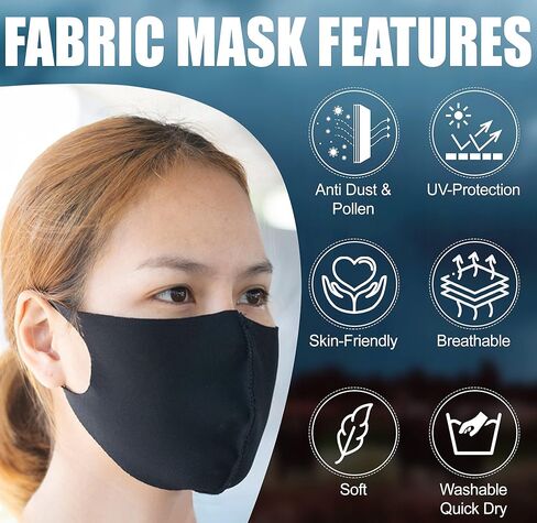 10 عبوات من أغطية الوجه مع غطاء حلقة أذن مرن لكامل الوجه مضاد للغبار، للجنسين، قابل للغسل وإعادة الاستخدام للرجال والنساء، ناعم على الوجه والجلد (ملون) in Kuwait