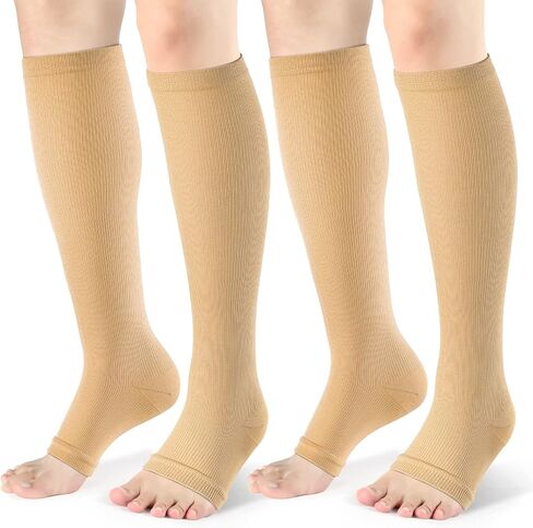 cerpite Open Toe Compression Socks Women & Men-2 Pairs 15-20 mmHg Knee High Stockings for Circulation Support in Saudi Arabia