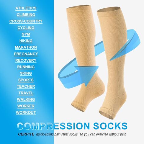 cerpite Open Toe Compression Socks Women & Men-2 Pairs 15-20 mmHg Knee High Stockings for Circulation Support in Saudi Arabia
