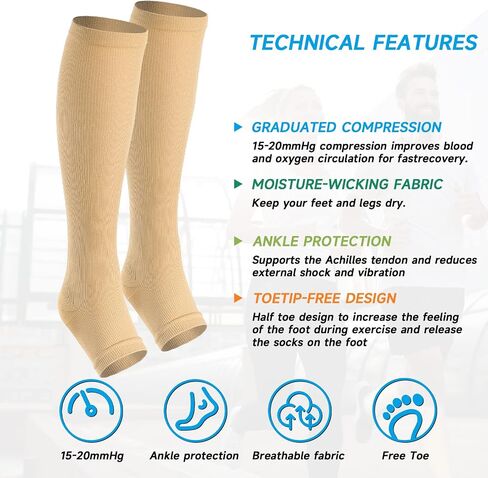 cerpite Open Toe Compression Socks Women & Men-2 Pairs 15-20 mmHg Knee High Stockings for Circulation Support in Saudi Arabia