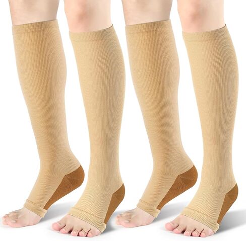 cerpite Open Toe Compression Socks Women & Men-2 Pairs 15-20 mmHg Knee High Stockings for Circulation Support in Saudi Arabia