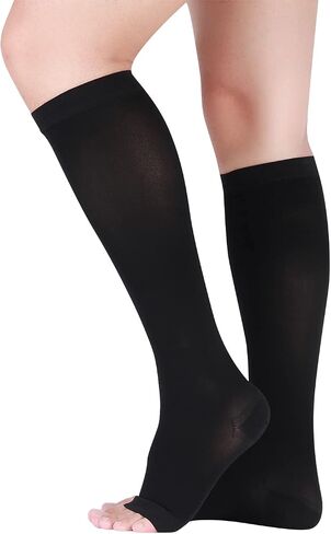 Lin Performance Compression Socks for Women and Men, 20-30 mmHg Open Toe Knee High Stockings, Leg Support for Daily & Travel Comfort (Beige, Medium(M)) in Saudi Arabia
