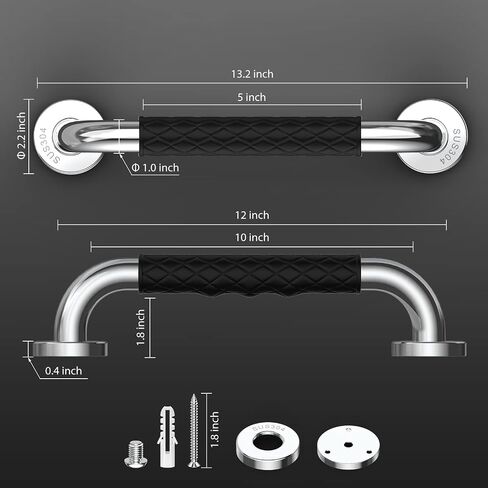 opove 12" Grab Bars for Shower and Bathroom, Anti-Slip Shower Handles for Elderly, Seniors, Handicap & Pregnant Women, Black (1 Pack) in Kuwait