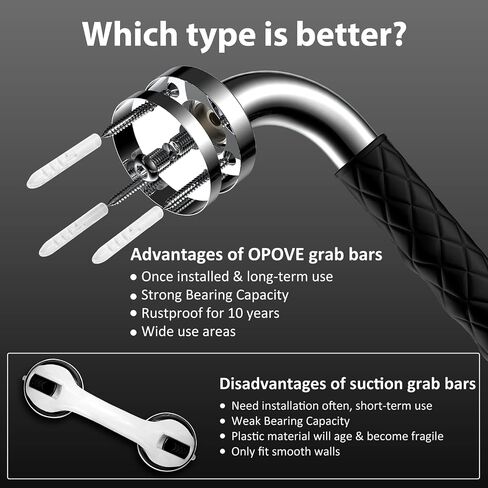 opove 12" Grab Bars for Shower and Bathroom, Anti-Slip Shower Handles for Elderly, Seniors, Handicap & Pregnant Women, Black (1 Pack) in Kuwait