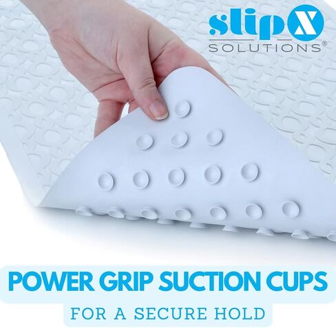 سجادة أمان مطاطية متينة للغاية من SlipX Solutions مقاس 36 × 18، تشعر بالأمان والثبات طوال الحمام أو الدش، وملمس سطحي إضافي و220 كوب شفط بمقبض كهربائي، يمكن غسلها في الغسالة، باللون الأبيض in Kuwait