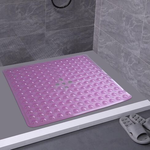 حصيرة حمام مربعة من YINENN مقاس 53.34 × 53.34 سم مع أكواب شفط وثقوب تصريف ، غير قابلة للانزلاق وقابلة للغسل للاستحمام (أرجواني) in Kuwait