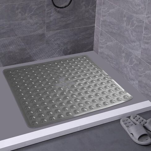 سجادة حمام مربعة من YINENN مقاس 53.34 × 53.34 سم مع أكواب شفط وثقوب تصريف ، غير قابلة للانزلاق وقابلة للغسل للاستحمام (بيج) in Kuwait
