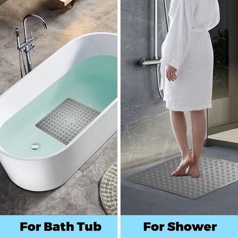 سجادة حمام مربعة من YINENN مقاس 53.34 × 53.34 سم مع أكواب شفط وثقوب تصريف ، غير قابلة للانزلاق وقابلة للغسل للاستحمام (بيج) in Kuwait