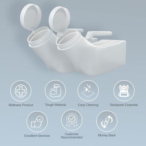 (1 Pack) Portable Urinals for Men Spill Proof, Urine Bottles for Men, Plastic Male Urinal Pee Bottles for Men with Spill Proof Screw Cap Lid for Hospitals, Emergency and Travel Use (1000ml) in Kuwait