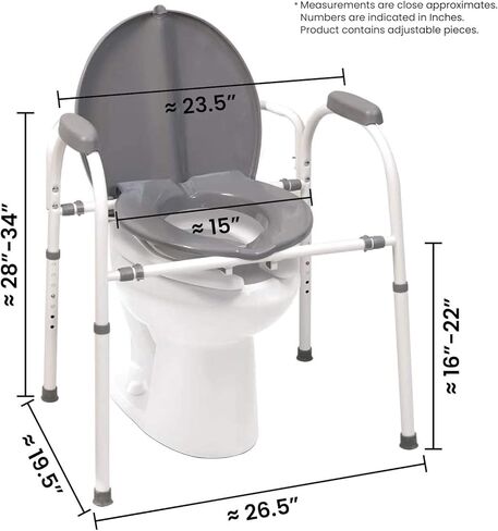 كرسي MedPro Defense Comfort Plus مع ارتفاع قابل للتعديل ومقعد مريح عريض جدًا، بديل مريح وأكثر أمانًا للمرحاض، تصميم إطار مرن، رمادي in Kuwait