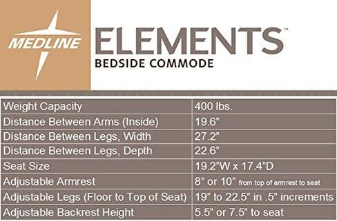 ميد لاين مقعد بجانب السرير من اليمنتس، معزز بحماية ميكروبان ومساند ذراع قابلة لتعديل الارتفاع، غطاء مسطح للتخزين السري، سعة وزن 400 باوند، ميكروبان، قطعة واحدة in Kuwait