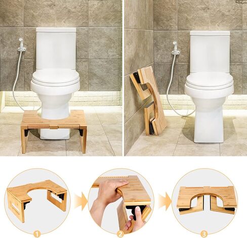 Bamboo 7-Inch Height Toilet Stool, Foldable and No-Slip Toilet Potty Stool with Foot Massager for The Bathroom, Portable Toilet Squatting Stool for Adults and Kids in Saudi Arabia