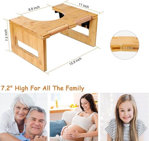 Bamboo 7-Inch Height Toilet Stool, Foldable and No-Slip Toilet Potty Stool with Foot Massager for The Bathroom, Portable Toilet Squatting Stool for Adults and Kids in Saudi Arabia