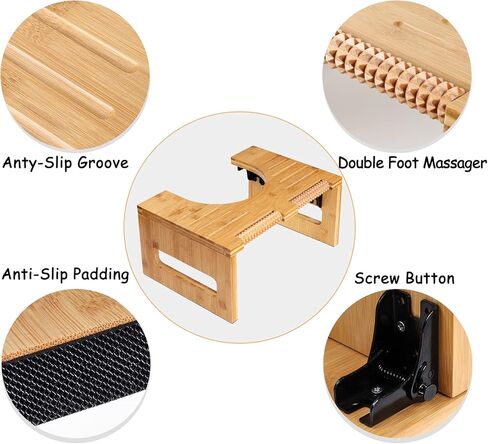 Bamboo 7-Inch Height Toilet Stool, Foldable and No-Slip Toilet Potty Stool with Foot Massager for The Bathroom, Portable Toilet Squatting Stool for Adults and Kids in Saudi Arabia