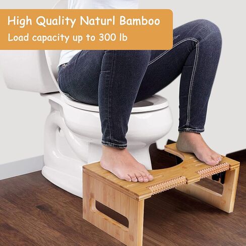 Bamboo 7-Inch Height Toilet Stool, Foldable and No-Slip Toilet Potty Stool with Foot Massager for The Bathroom, Portable Toilet Squatting Stool for Adults and Kids in Saudi Arabia
