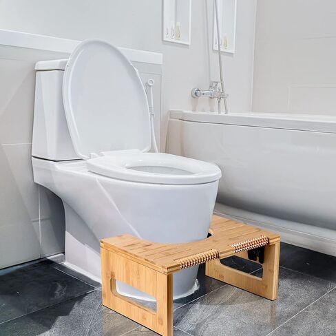 Bamboo 7-Inch Height Toilet Stool, Foldable and No-Slip Toilet Potty Stool with Foot Massager for The Bathroom, Portable Toilet Squatting Stool for Adults and Kids in Saudi Arabia