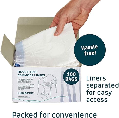 بطانات كومود من لوندج - عبوة اقتصادية مكونة من 100 قطعة تناسب الجميع - بطانات كومود من الدرجة الطبية يمكن التخلص منها لكرسي كومود للبالغين، أو أكياس مراحيض محمولة أو أكياس مراحيض للتخييم in Kuwait