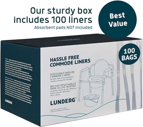 بطانات كومود من لوندج - عبوة اقتصادية مكونة من 100 قطعة تناسب الجميع - بطانات كومود من الدرجة الطبية يمكن التخلص منها لكرسي كومود للبالغين، أو أكياس مراحيض محمولة أو أكياس مراحيض للتخييم in Kuwait