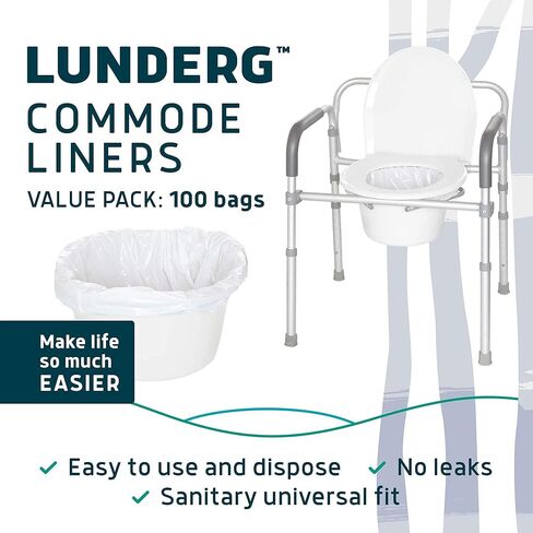 بطانات كومود من لوندج - عبوة اقتصادية مكونة من 100 قطعة تناسب الجميع - بطانات كومود من الدرجة الطبية يمكن التخلص منها لكرسي كومود للبالغين، أو أكياس مراحيض محمولة أو أكياس مراحيض للتخييم in Kuwait