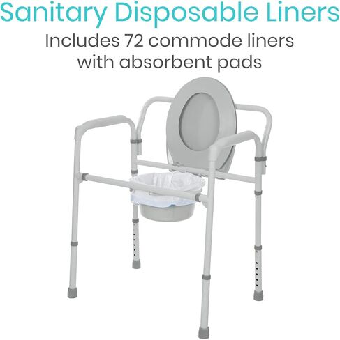بطانات Vive Commode مع وسادات ماصة - أكياس بديلة لكراسي المرحاض المحمولة بجوار السرير - بطانات قعادة بورتا للاستعمال مرة واحدة لذراع مرضى السمنة القياسية 3 في 1 دلاء قابلة للطي - مضادة للتسرب (72 عبوة) in Saudi Arabia