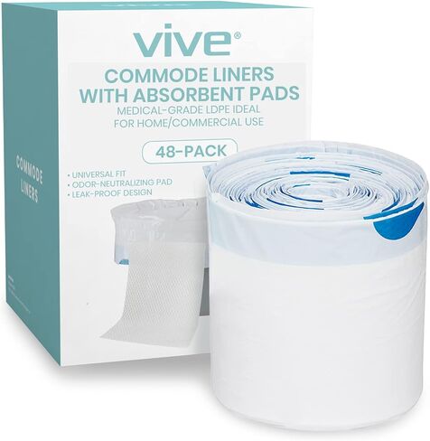 بطانات Vive Commode مع وسادات ماصة - أكياس بديلة لكراسي المرحاض المحمولة بجوار السرير - بطانات قعادة بورتا للاستعمال مرة واحدة لذراع مرضى السمنة القياسية 3 في 1 دلاء قابلة للطي - مضادة للتسرب (72 عبوة) in Saudi Arabia