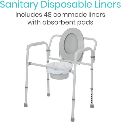 بطانات Vive Commode مع وسادات ماصة - أكياس بديلة لكراسي المرحاض المحمولة بجوار السرير - بطانات قعادة بورتا للاستعمال مرة واحدة لذراع مرضى السمنة القياسية 3 في 1 دلاء قابلة للطي - مضادة للتسرب (72 عبوة) in Saudi Arabia