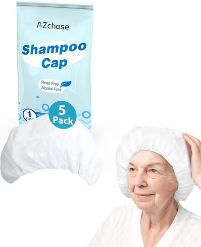 AZchose Waterless Shampoo Caps No-need Rinse for Bedridden Patients, Hair Washing Rinse-free Shampoo Cap for Elderly, Disposable & Hypoallergenic Shampoo Shower Caps for Hospital 5 Packs in Saudi Arabia