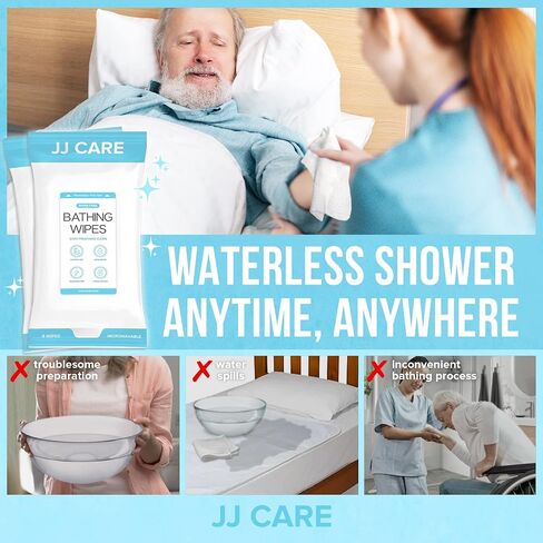 JJ CARE Shower Wipes For Adults No Rinse - Pack of 40 Body Wipes for Adults Bathing - Waterless Bathing Wipes For Adults Rinse Free in Saudi Arabia