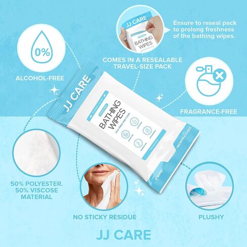 JJ CARE Shower Wipes For Adults No Rinse - Pack of 40 Body Wipes for Adults Bathing - Waterless Bathing Wipes For Adults Rinse Free in Saudi Arabia