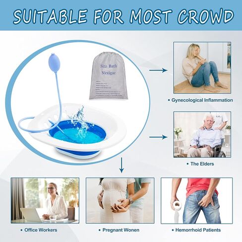 حمام المقعدة nvxigac لمقعد المرحاض، حمام الجلوس للبواسير، حمام الجلوس للعناية بعد الولادة، مقعد مهدئ للمرحاض، وعاء أعمق أوسع، حوض مقعد قابل للطي مع فلوشير، يناسب المرحاض العالمي in Kuwait