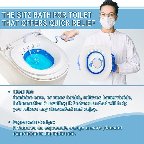 حمام المقعدة nvxigac لمقعد المرحاض، حمام الجلوس للبواسير، حمام الجلوس للعناية بعد الولادة، مقعد مهدئ للمرحاض، وعاء أعمق أوسع، حوض مقعد قابل للطي مع فلوشير، يناسب المرحاض العالمي in Kuwait